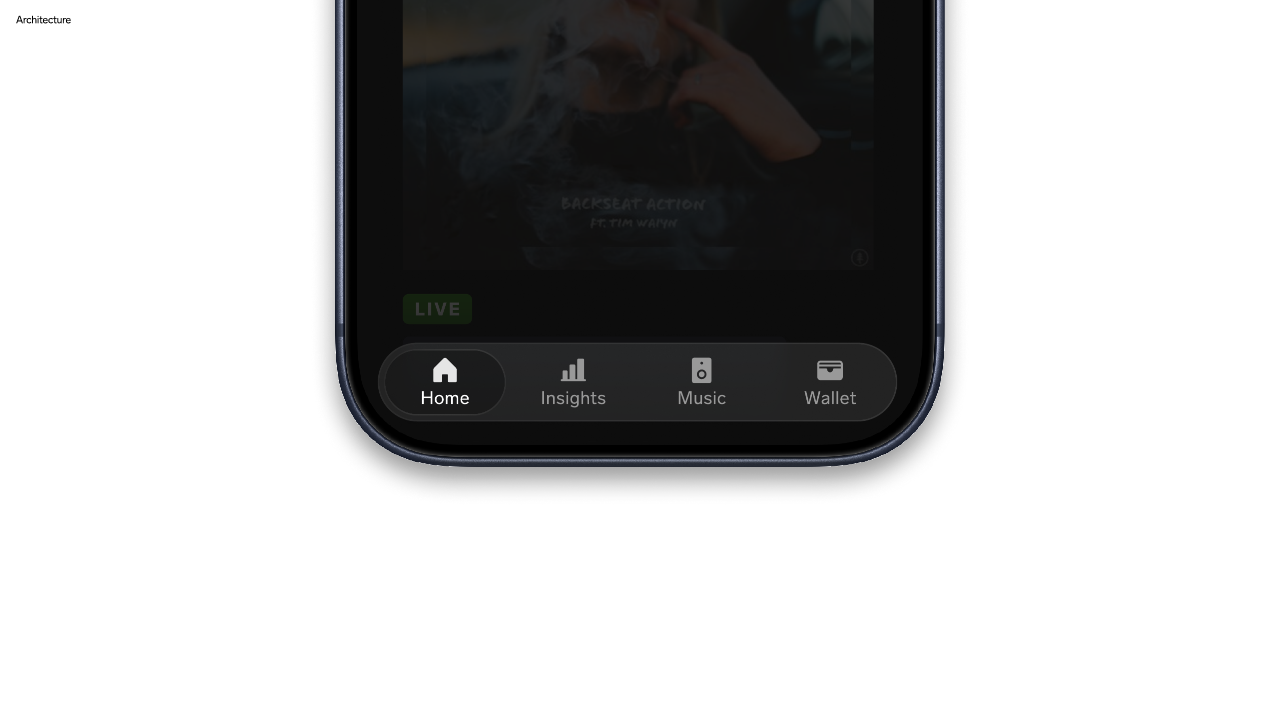 Redesigned bottom navigation: Home, Insights, Music, Wallet
