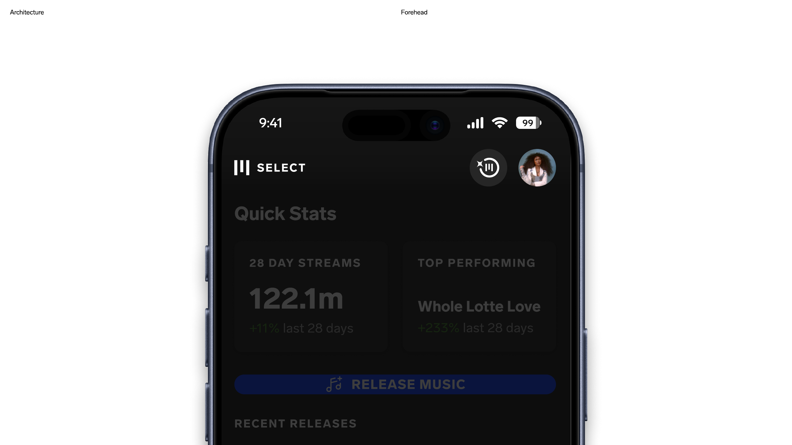 Redesigned header with Quick Stats and a Release Music action