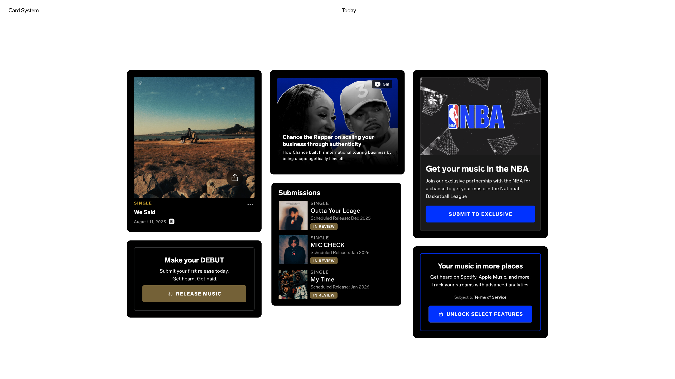 Today surface composed of mixed card formats