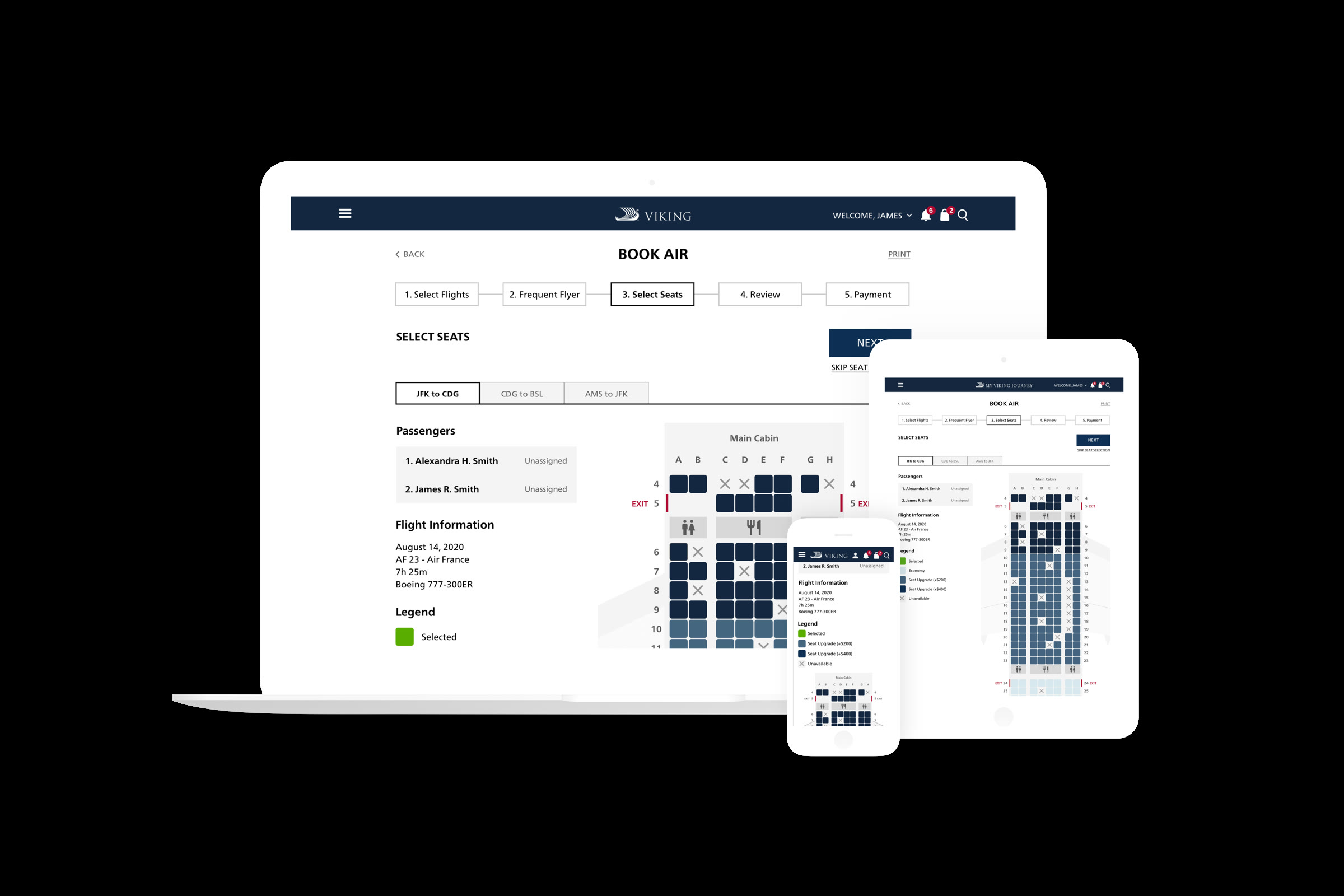 Viking Air booking engine interface assembled from the atomic design system