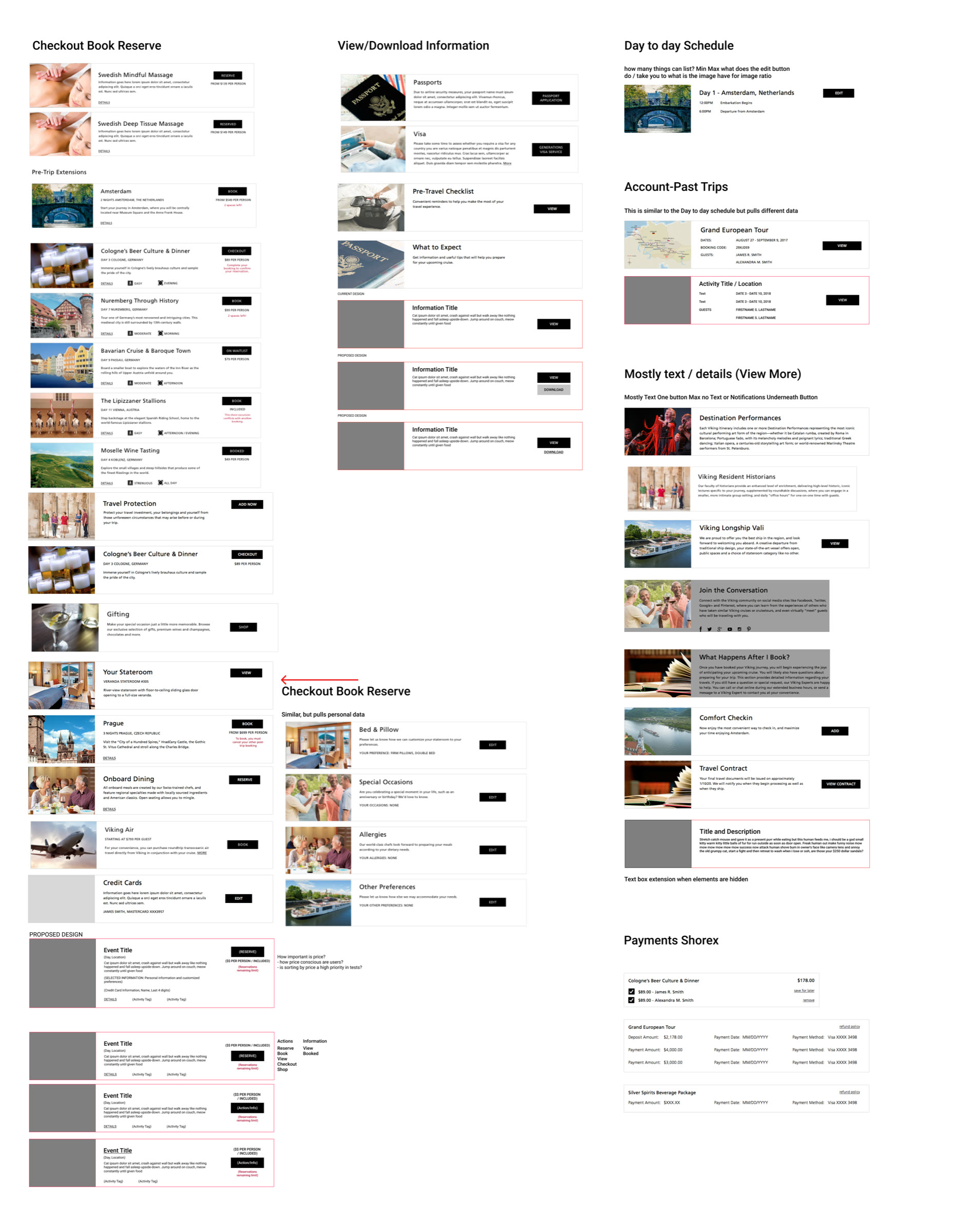 Card component audit for Viking Cruises showing consolidated variants with padding, type treatment, and interaction rules
